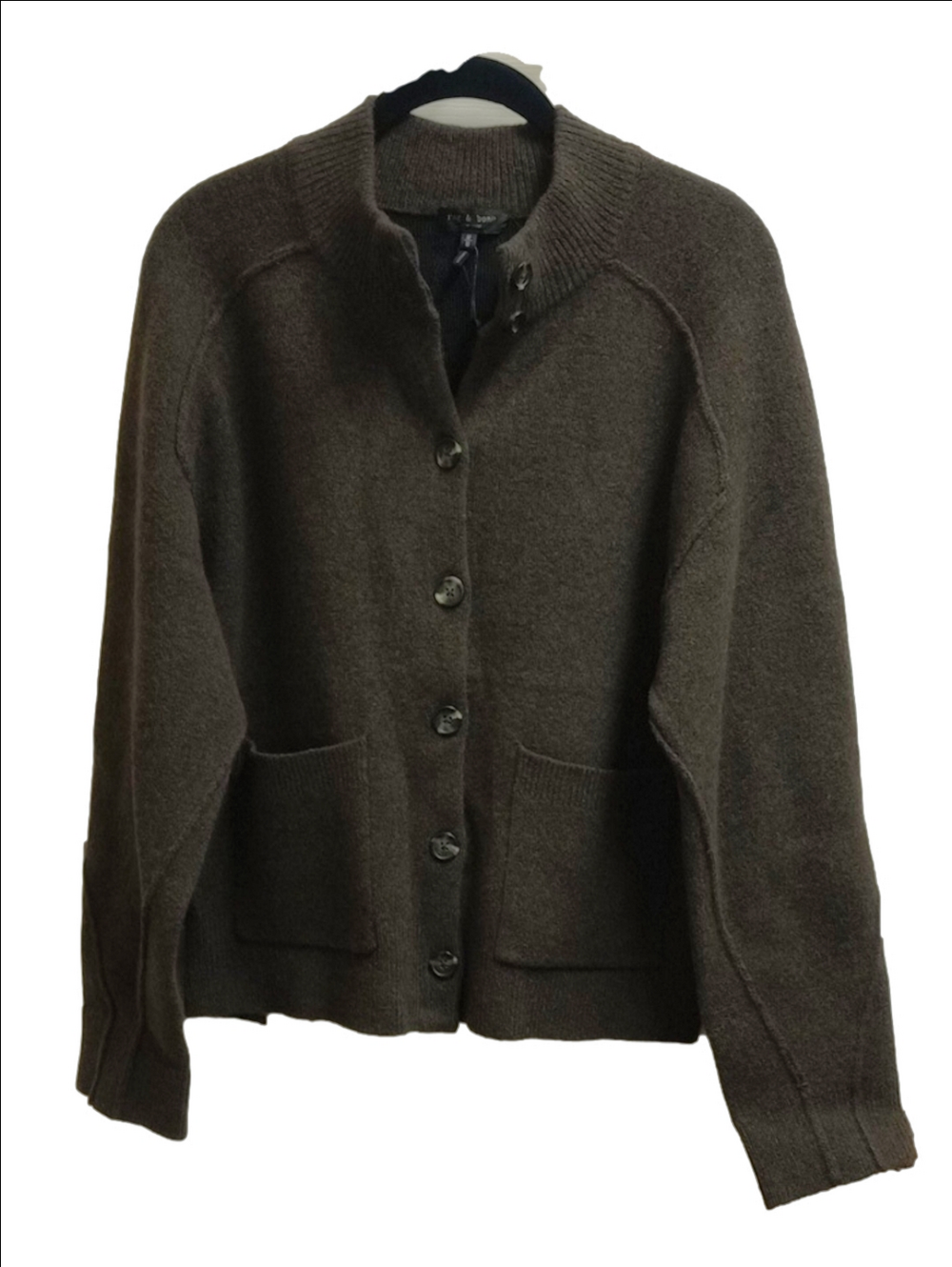 🆕🤎RAG & BONE "BRIDGET" RICH BROWN ITALIAN WOOL BLEND MOCKNECK CARDIGAN - Picture 2 of 16